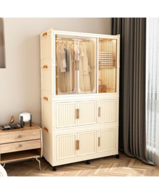 Portable Wardrobe Closet Organizer - 9 Cubes & Rod White