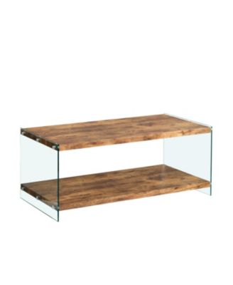 Streamdale MDF CoffeeTable, Small Tea Table, Walnut Tempered Glass Sofa Table