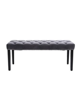 Tufted Velvet Bench Ottoman - Dark Gray