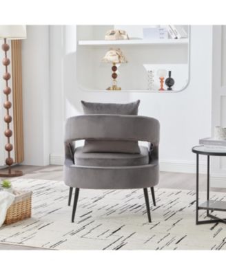 Velvet Open Back Accent Chair, Metal Legs