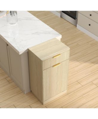 Oak Woodgrain Tilt-Out Trash Cabinet with Drawer & Pull-Out Bin