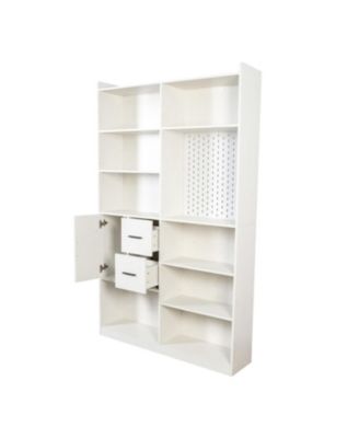 Streamdale White Bookshelf with Pegboard & Drawer, 9 Cubbies