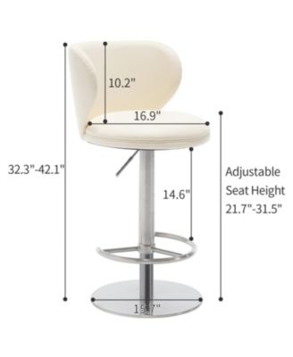  Titanium Leather Bar Stool, Swivel Adjustable Height, White