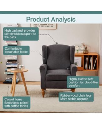 Vintage Luxury Coffee Table & Armchair Set (Dark Grey/Natural Wood)