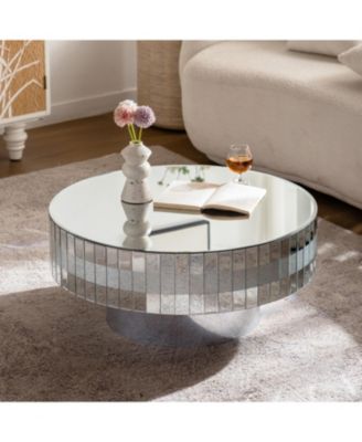 Streamdale Round Mirrored Coffee Table - Crushed Diamond & Crystal Edge