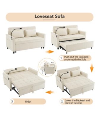 Loveseat Sofa Bed with Reversible Backrest, Side Pockets, USB Ports and Phone Holder