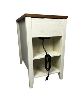 Streamdale Farmhouse End Table with Barn Door & Drawer, Charging Station