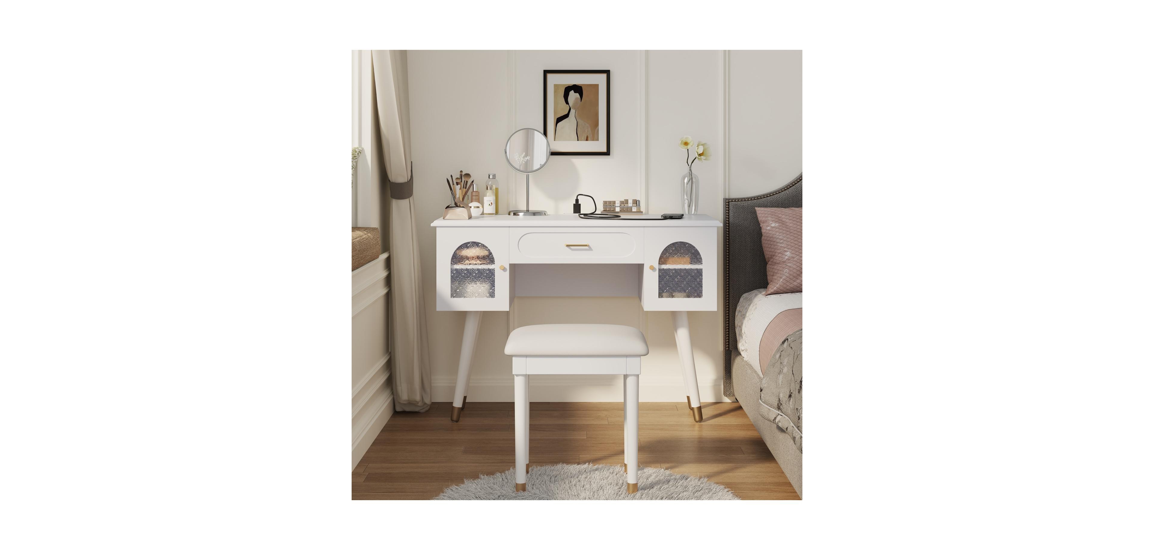 Streamdale Furniture Vanity Makeup Table Set Charging Port