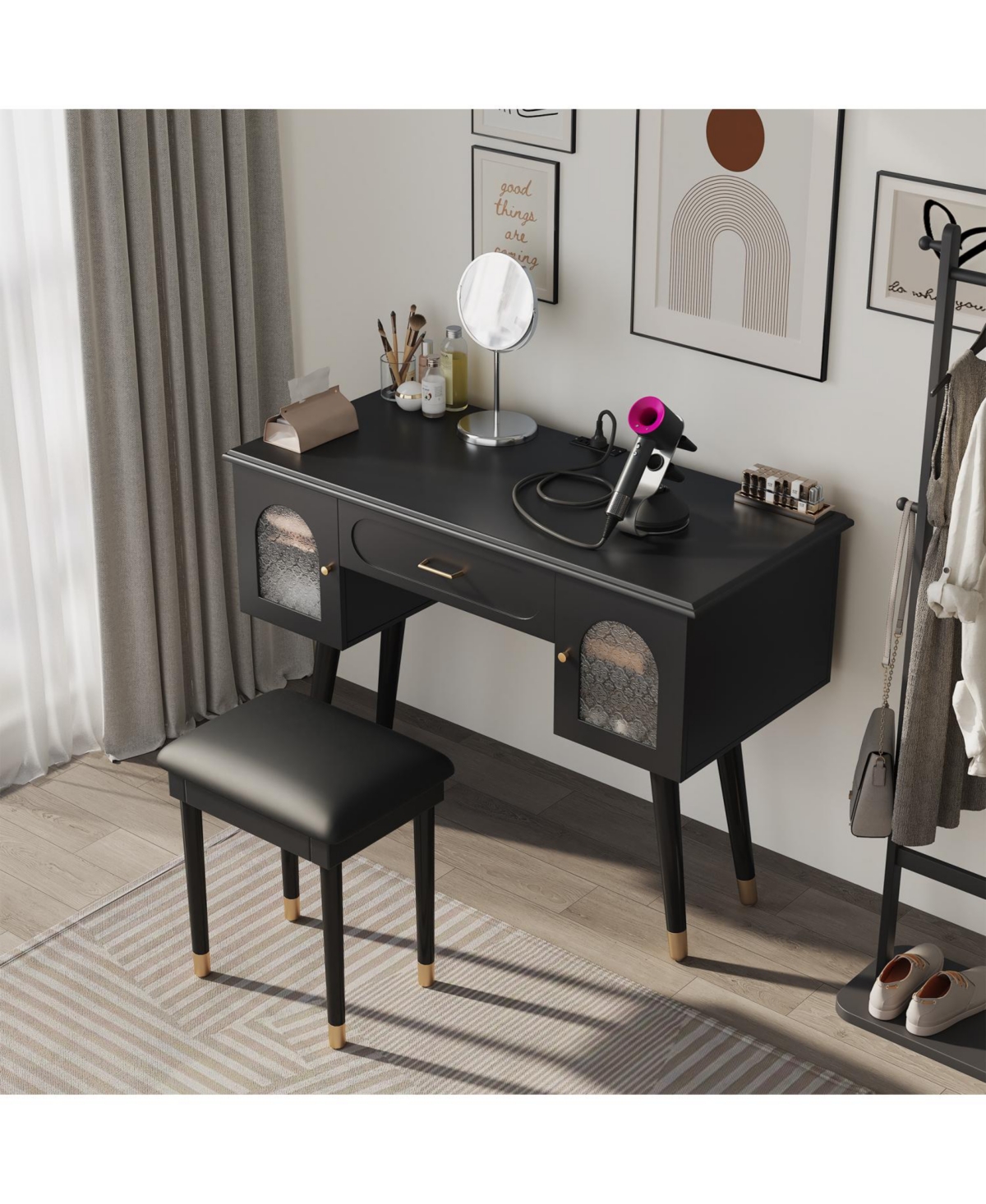 Streamdale Furniture Vanity Makeup Table Set Charging Port