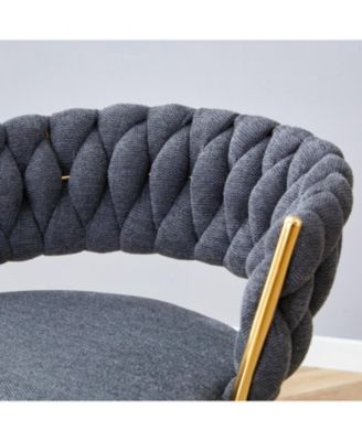 Rotating Swivel Chair Gray Cotton Linen Seat Golden Legs