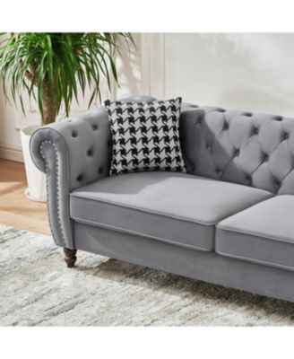 Streamdale 87" Chesterfield Velvet Sofa, Roll Arm, Nailhead Trim, Mid Century Modern