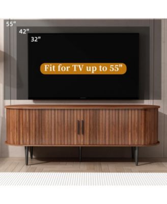 55" Modern TV Stand with Sliding Door & Storage - Walnut