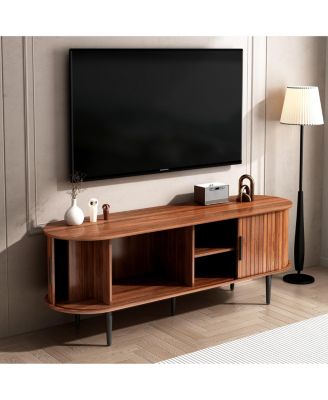 55" Modern TV Stand with Sliding Door & Storage - Walnut