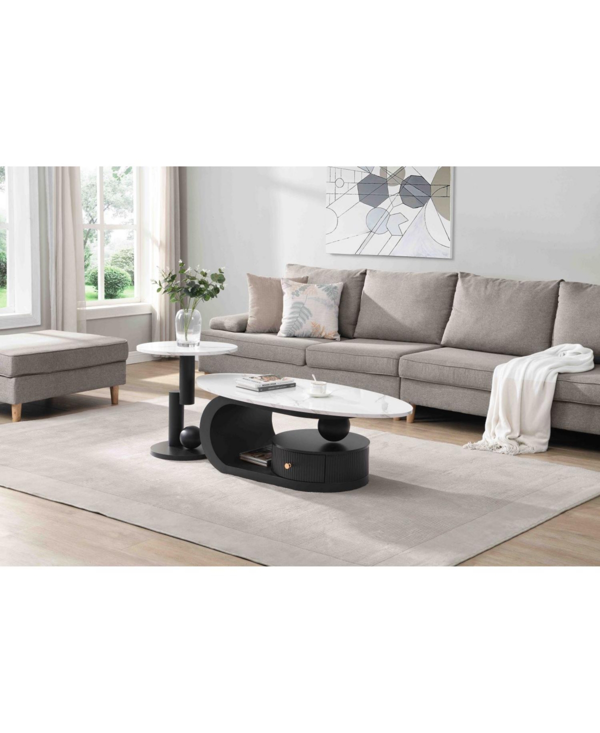 Streamdale Furniture Modern Nesting Coffee Table Set - Oval & Round
