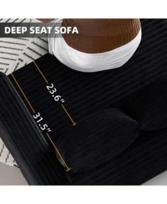 Plush Corduroy 3-Seat Sofa, Modern Comfy Cloud Couch, Deep Seat, Black (ETA-8.28)