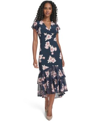 tommy hilfiger belted chiffon midi dress Tommy Hilfiger Women's Chiffon Combo Midi Dress - Sky Captain Multi