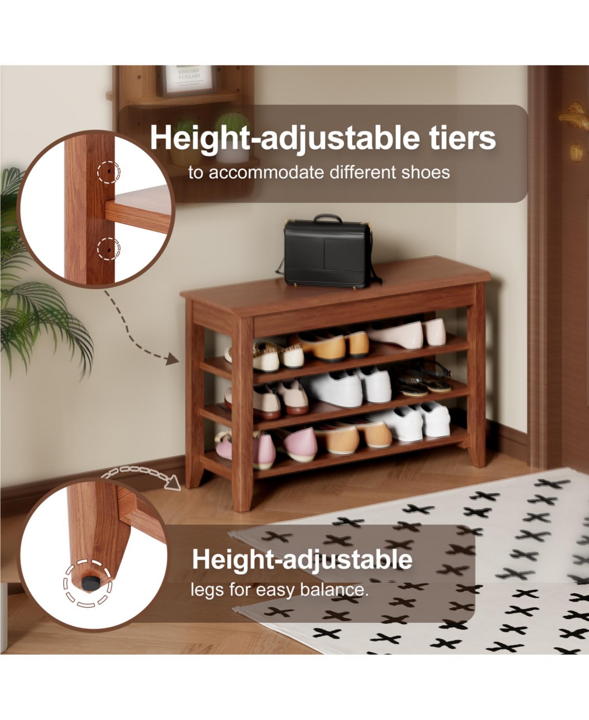 Streamdale Furniture Solid Wood Shoe Rack Bench - 550lb Capacity