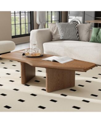 47.2 Inches Free Form Rustic Ash Wood Veneer Coffee Table for Small Living Room