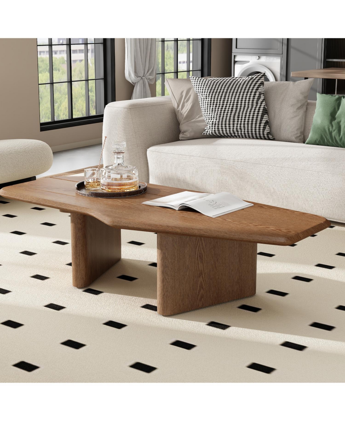 Streamdale Furniture 47.2 Inches Free Form Rustic Ash Wood Veneer Coffee Table for Small Living Room