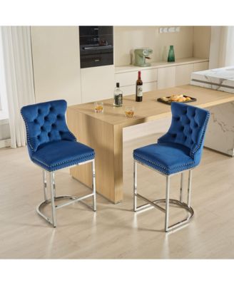 + 25" 2-Pack + Velvet + Button Back + Counter Height Bar Stools