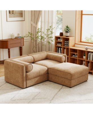 Camel Chenille 2-Seater Sofa with Ottoman Storage