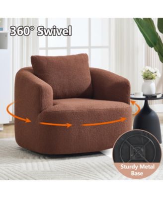 Streamdale Swivel Teddy Fleece Comfy Chair with Pillow