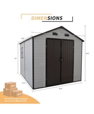 8x8 Resin Storage Shed w/ Windows, Aluminum Frame & Floor (White/Brown