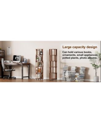 Rotating Wood Bookshelf on Wheels - 5 Tier - Walnut