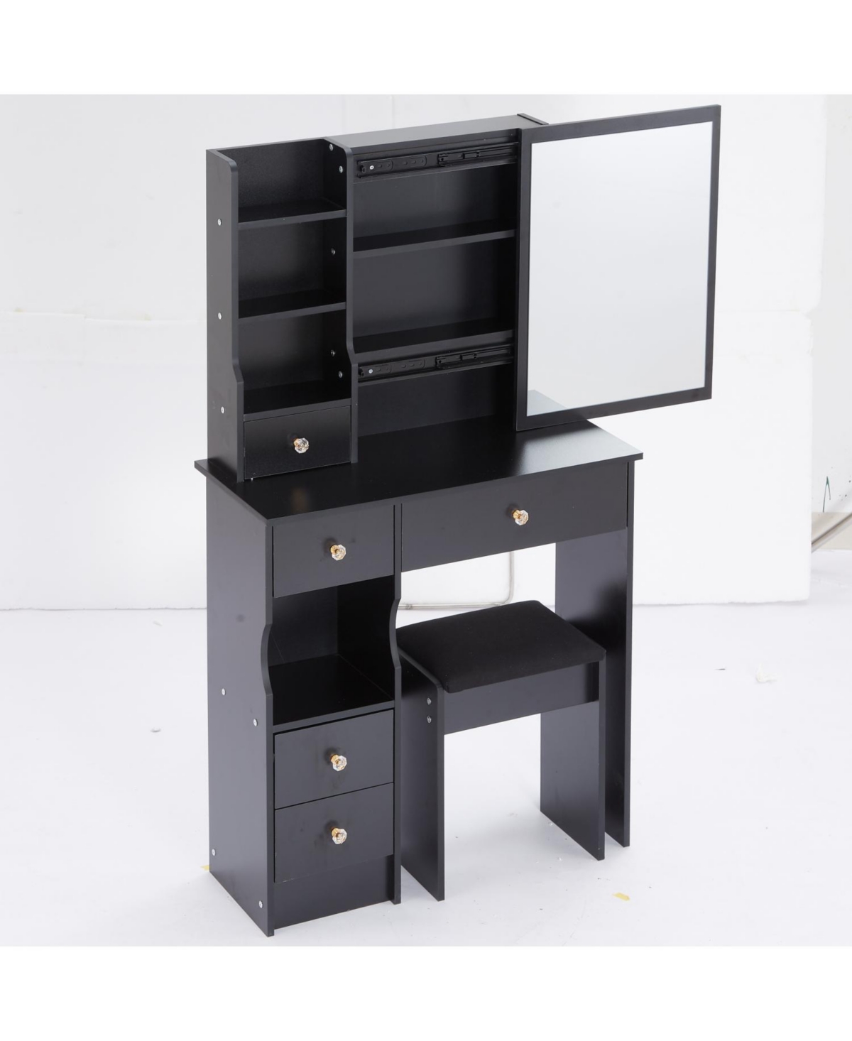 Streamdale Furniture + Compact Vanity Table Set + Wood/Engineered Wood + Large Mirror & Multi-Tier Storage + Vanity Table with Stool