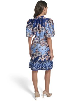 Women's Bubble-Sleeve Trapunto Sash Trap Float Dress