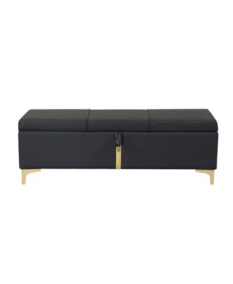 Upholstered Storage Ottoman Bench with Metal Legs