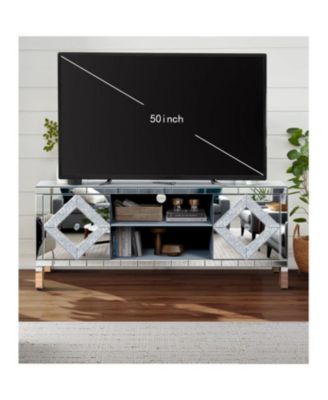 47" Mirror TV Console - Diamond Doors Open Storage