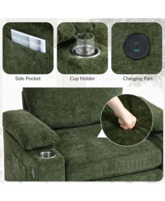 Oversized Chenille Chair with Ottoman USB & Cupholders