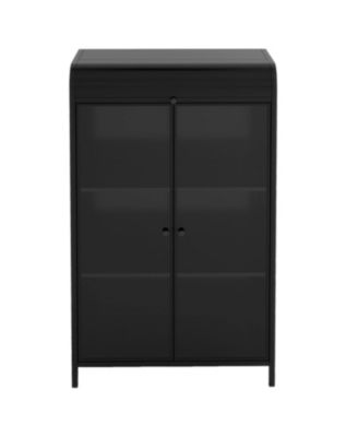 Metal Storage Cabinet with Glass Doors & Open Shelves