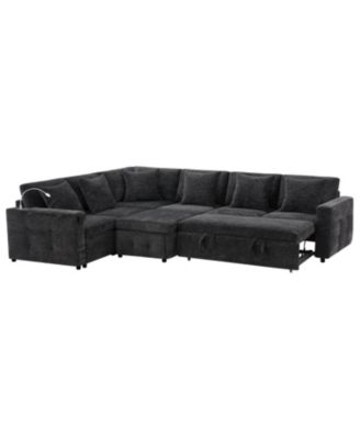 Streamdale Modular Sectional Sofa Bed- Flip Table, Lamp, Ports, Ottoman, Tufted, 6 Pillows