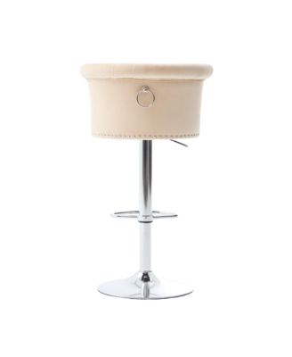  Velvet Bar Stool Set of 2, Adjustable Swivel, Silver Legs