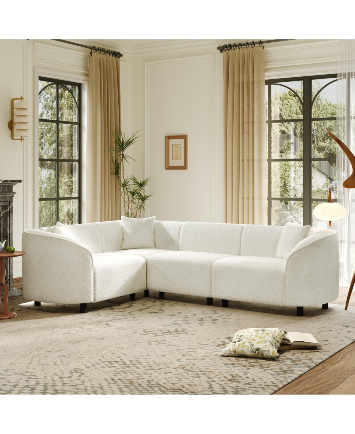 Streamdale Furniture Streamdale L-Shaped Sectional Sofa- Plush 4-Seater, Boucle Upholstery