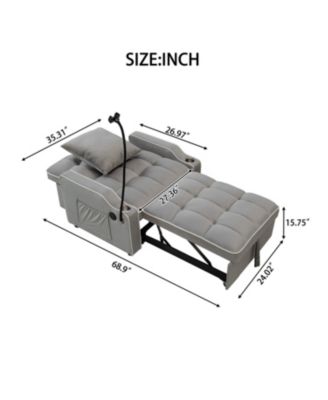 Streamdale Convertible Velvet Futon Sleeper Chair Bed w/ USB & Phone Holder (Light Gray