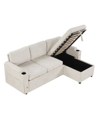 Streamdale 83.5" L-Shaped Sofa Bed with Storage, Cup Holders & USB