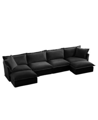 Slipcovered U Shape Sectional Sofa Deep Seat Chenille