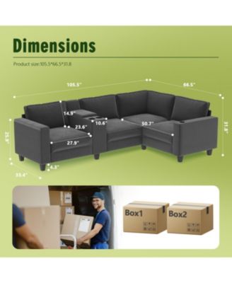 L-Shaped Corduroy Sofa w/ Storage & USB