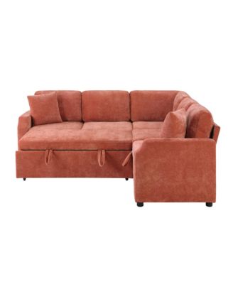 Sectional Sofa Bed L-Shape Orange Sleeper with Hidden Storage