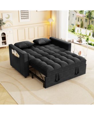 Velvet Sleeper Sofa Couch Pull Out Bed - Black