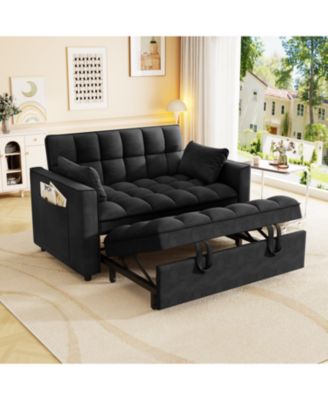 Velvet Sleeper Sofa Couch Pull Out Bed - Black