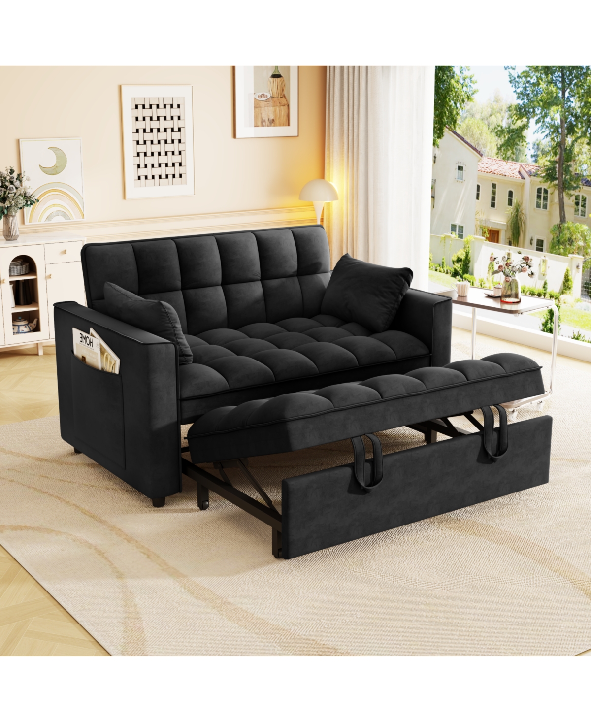 Streamdale Furniture Velvet Sleeper Sofa Couch Pull Out Bed - Black