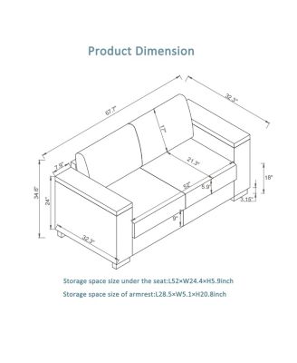  67.7" Modern Green Loveseat with Cup Holder & Storage
