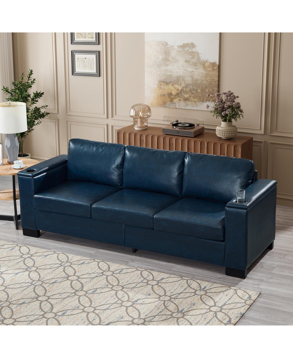 Streamdale Furniture Streamdale Modern Faux Leather Sofa with Cup Holder & Storage