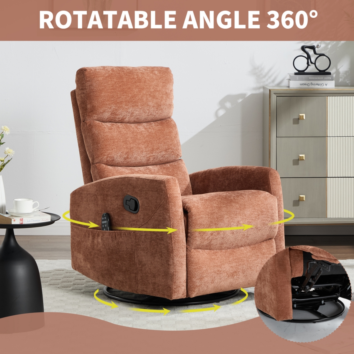 Streamdale Furniture Heat Massage Rocker Recliner Chair, Swivel Fabric