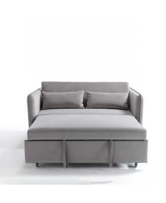 Streamdale 55" Velvet Futon Sofa Bed with Pillows & Side Pockets