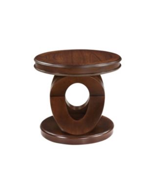 Retro Round Wooden End Table, X-Base
